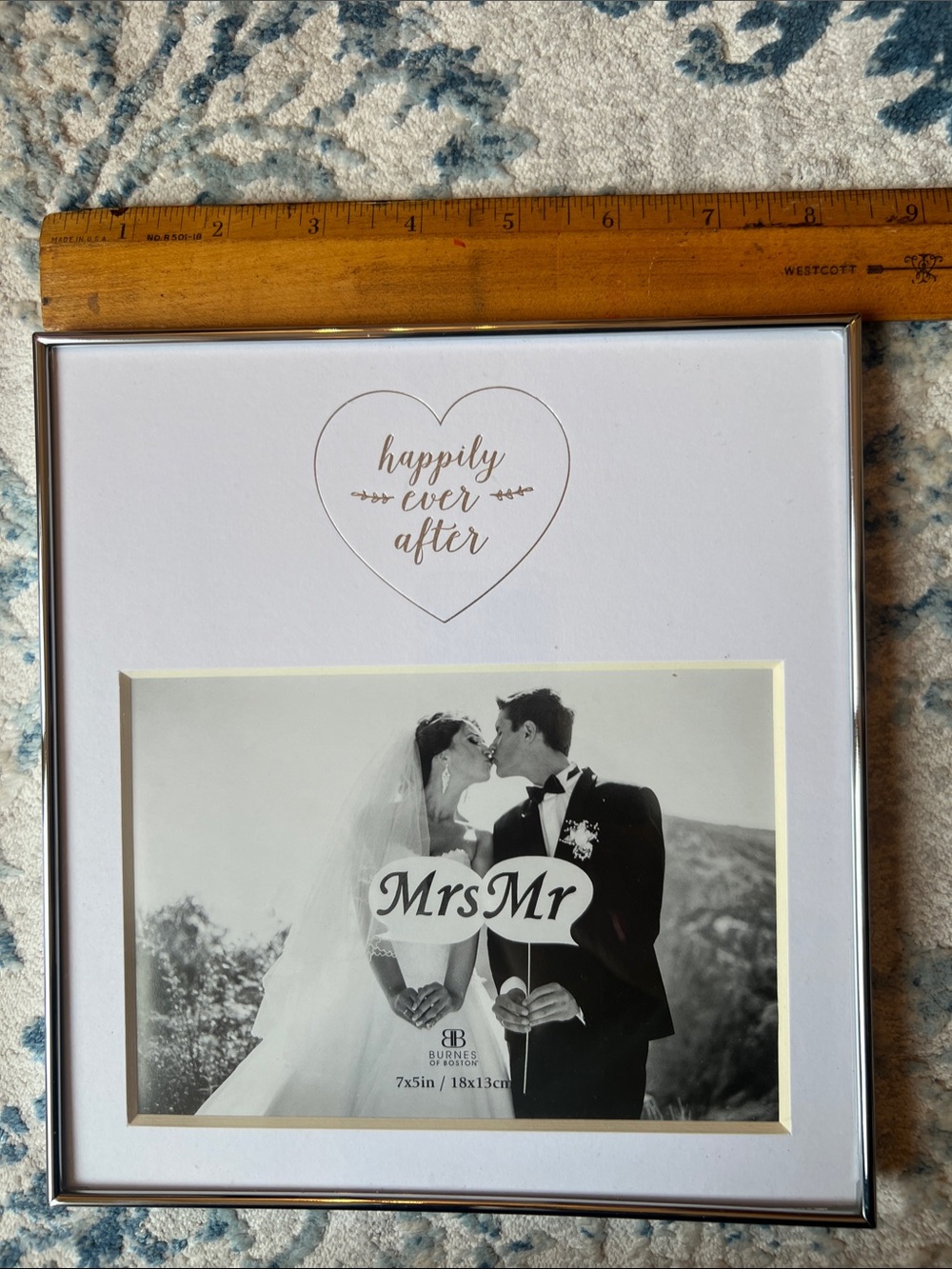 Burnes Of Boston silver and white 'Happily Ever After' wedding picture frame